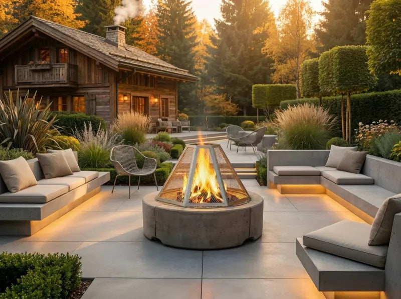 Foyer OROS sur terrasse en automne